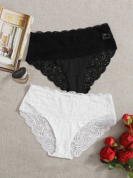 

2pack plus floral lace panty set p1jt#, Black;white