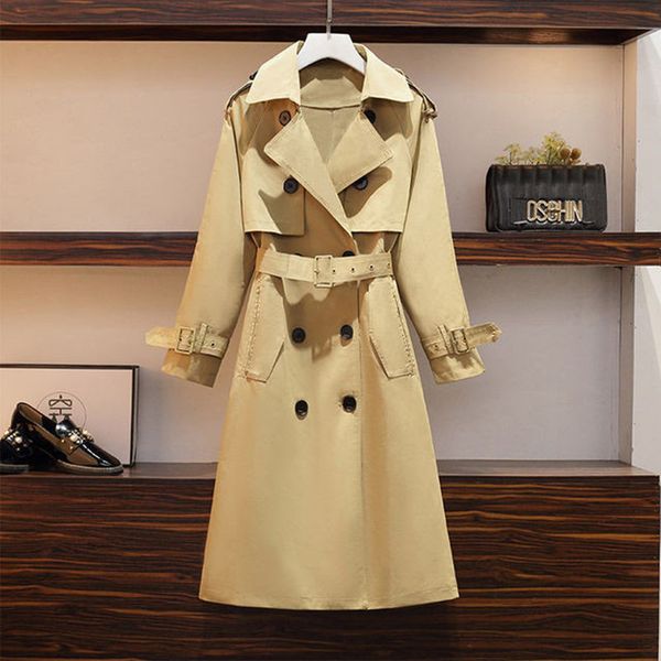 

new 2020 autumn winter women's england style long trench coat with belt elegant female vintage outwear windbreak d200812, Tan;black