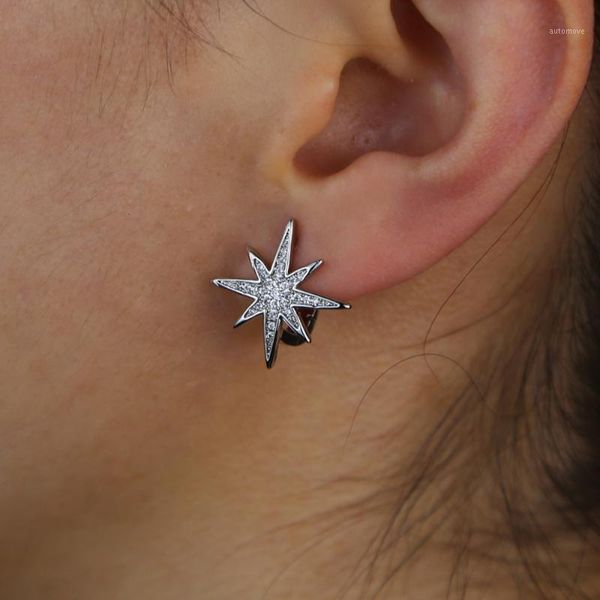 

2020 fashion factory wholesale j shape stud micro pave cz star earring cute girl party christmas gift charm jewelry1, Golden;silver