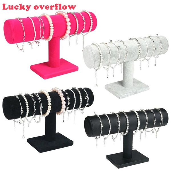 

luckywlow portable velvet / pu кожаный браслет браслет браслет ожерелье держатель держатель держатель часы украшения организатор t-bar стойк, Pink;blue