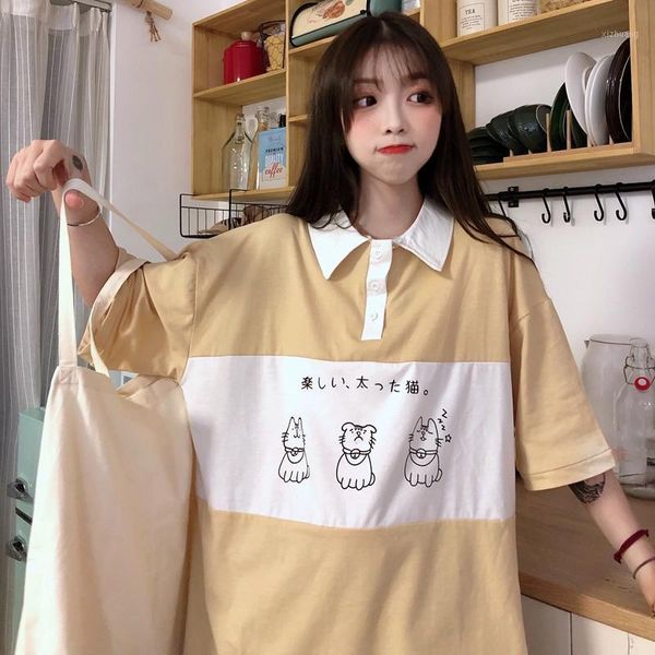 

women's t-shirt 2021 women's t-shirts japanese kawaii ulzzang lazy college cat print loose female korean harajuku clothes for wom, White