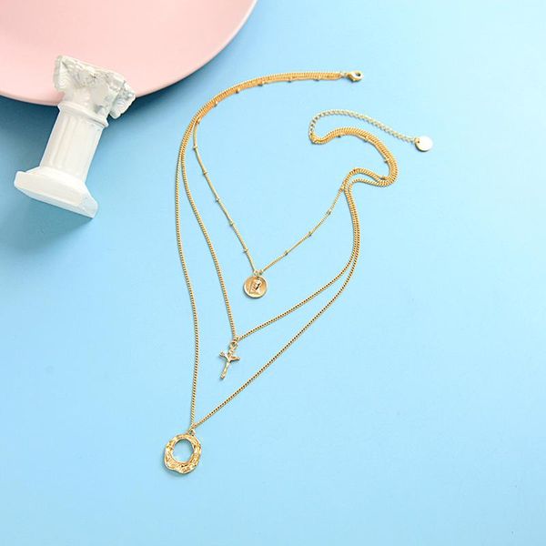 

three-layered necklace for women gift gold color religious nameplate cross pendant necklace 2020 new fashion jewelry accessories, Silver