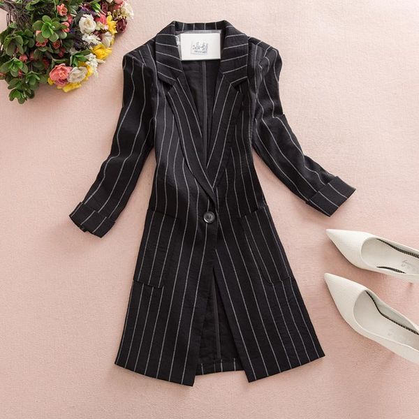 

striped suit jacket 2020 new autumn new hong kong flavor casual wild seven-point sleeve small suit blazer plus size -3xl1, White;black