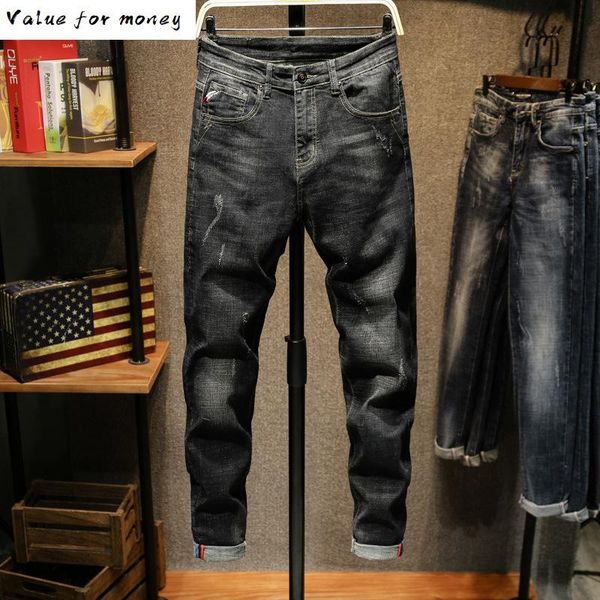 

jeans black men jeans slim fit stretch autumn mens washed denim pencil pants men's clothing hombre, Blue