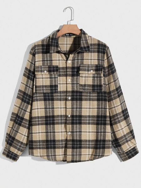 

romwe guys plaid button front pocket shirt g9sf#, White;black