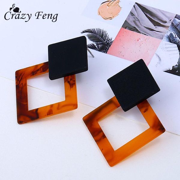 

exaggerated 2020 geometric big hollow drop earrings for women summer square earrings brown tortoiseshell party jewelry, Silver
