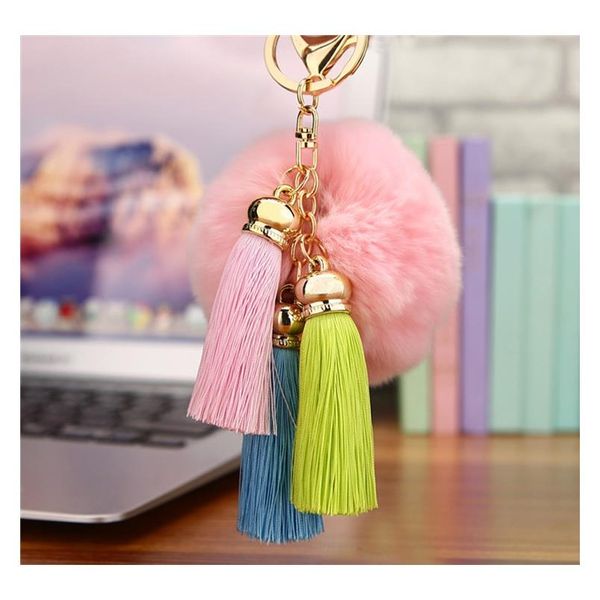 

cutetassel pompom tassel car keychain pendant fur ball key chain real rabbit fur plush fur key ring holder eh404 f bbysge, Slivery;golden