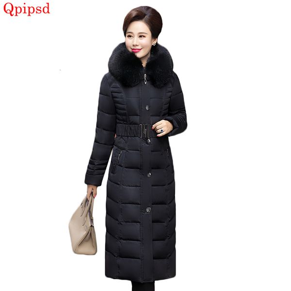 

2019 winter jacket womens long down jacket coat female hooded warm down parkas middle-aged womens clothing cotton-padded parkas, Black