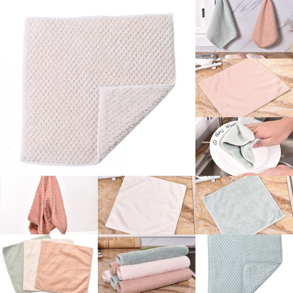 

oil cloth coral nonstick velvet hanging towel kitchen dish cloths cleaning wiping 2 n6wic