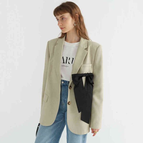 

women's suits & blazers [eam] women green bow casual big sized blazer lapel long sleeve loose fit jacket fashion spring autumn 2022 1de, White;black