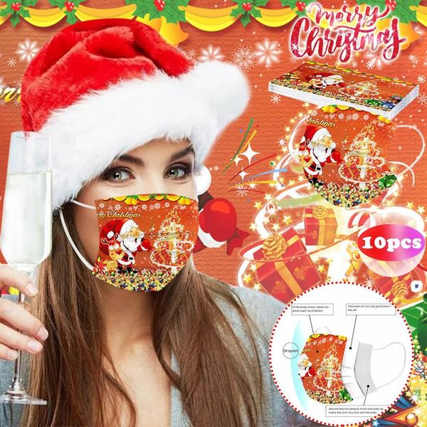 

10шт взрослые desechable маска дышащий christmas party mask 3ply крюк санта клаус печать пыле рот обложка yxldqq garden_light