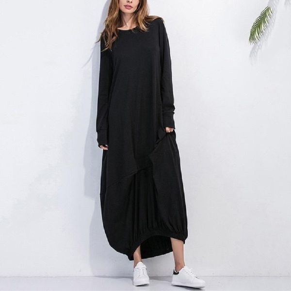 

fashion autumn women large dresses long maxi dress retro long sleeve vestidos loose pattern dresses casual plus size 5xl1, White;black
