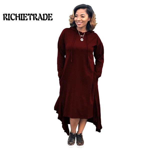 

richietrade woman dress o neck solid long sleeve knee length with hat dresses, Black;gray