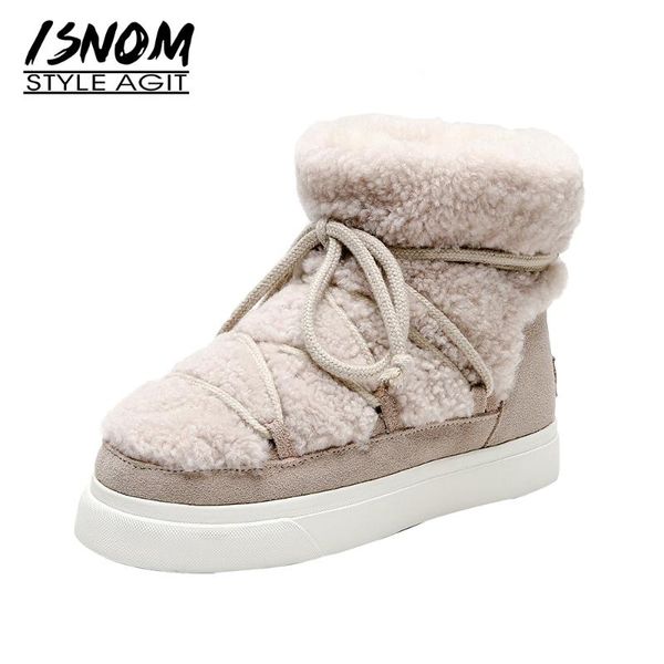 

isnom sweet women wool cow suede ankle boots big size warm snow boots dancing casual shoes woman flats platform, Black