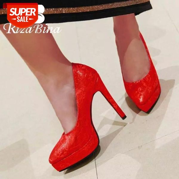

rizabina wedding pumps for women national style embroidery high heel shoes women pointed toe bridals marry footwear size 33-43 #4c8g