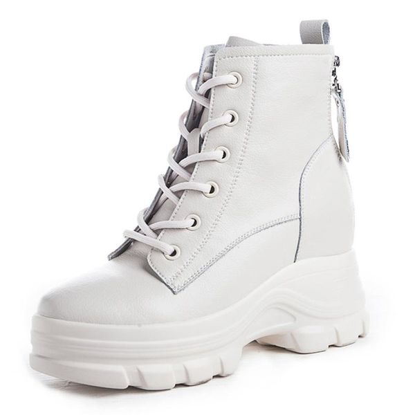 

early winter boots women height increasing shoes 100% genuine leather platform shoes ladies ankle boots black white yx2777