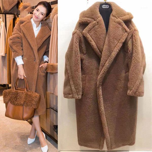 

elegant winter coat thicken lambswool fur coat female new plus size women long sleeve loose warm faux fur coats 371, Black
