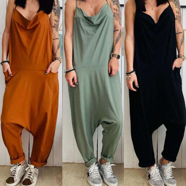 

2020 chest new casual low loose suspender jumpsuit, Black;gray