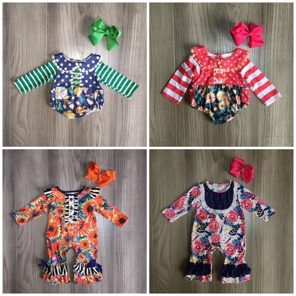 

girlymax fall/winter jump suit stripe orange navy floral baby girls boutique clothes infant cotton tutu romper toddler match bow 201127, Blue