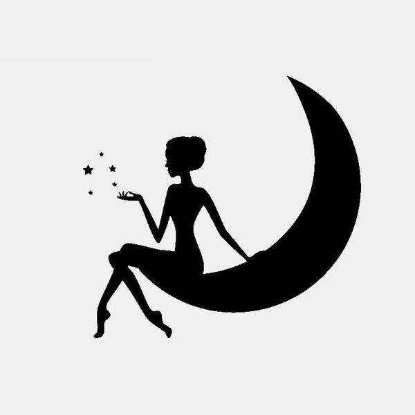 

car stickers funny decals on the moon and stars cute girl car decoration stickers creative waterproof black/white, 13cm*13cm