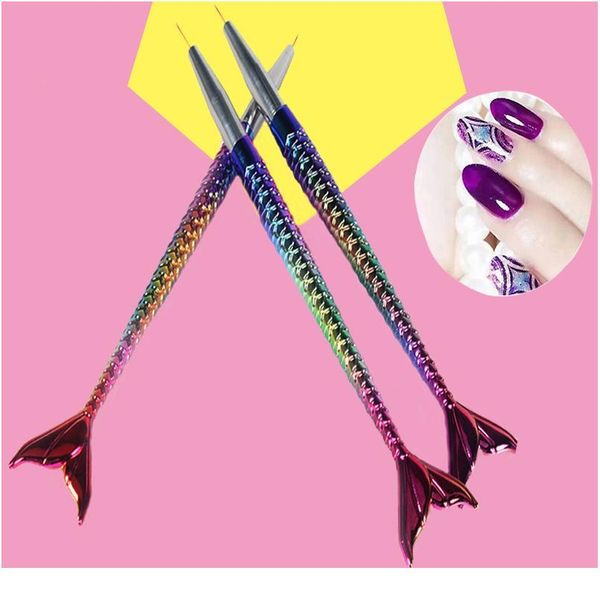 

3pcs nail art line painting liner stripe shape drawing manicure pen mermaid rainbow fish tail brush sculpture dott jllimo, Silver
