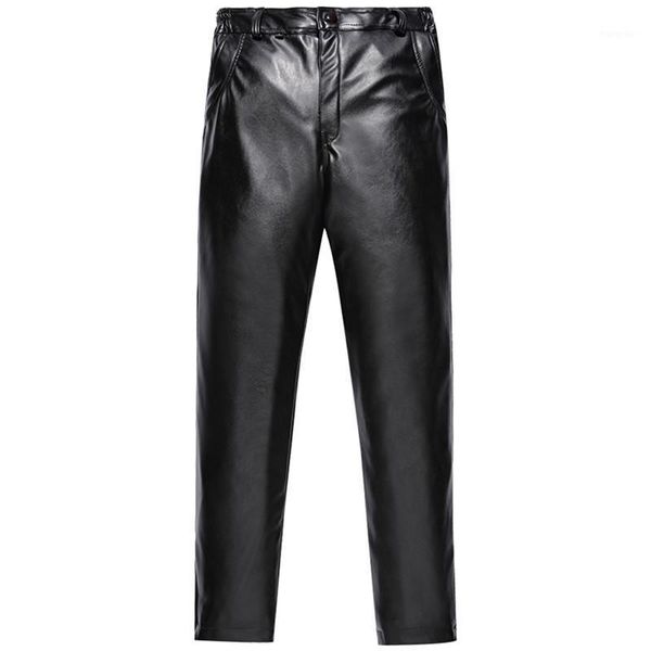 

leather mens sweatpants new casual men fashion simple and handsome solid color leather pants trousers jaycosin 2020new sale1, Black