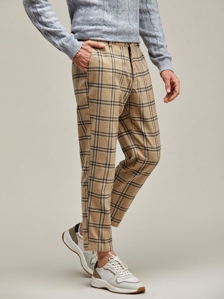 

men plaid print cropped pants t56k#, Black
