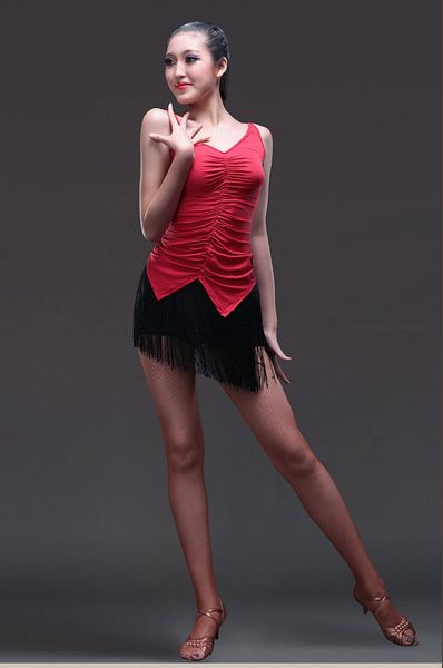 

latin dance skirt womens fringed latin skirt lady cha cha rumba samba fringe dance practice clothing, Black;red