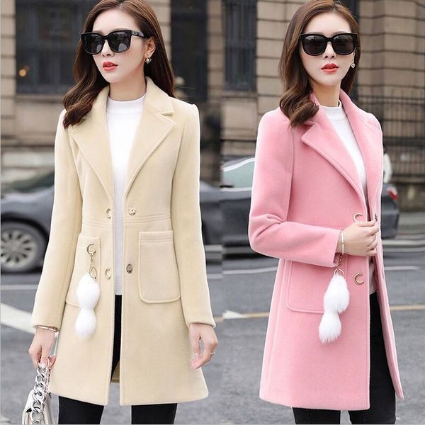 

new 2020 blends woolens overcoat female coat autumn winter coats and jackets women plus size coat women's wool coats long x1020, Black