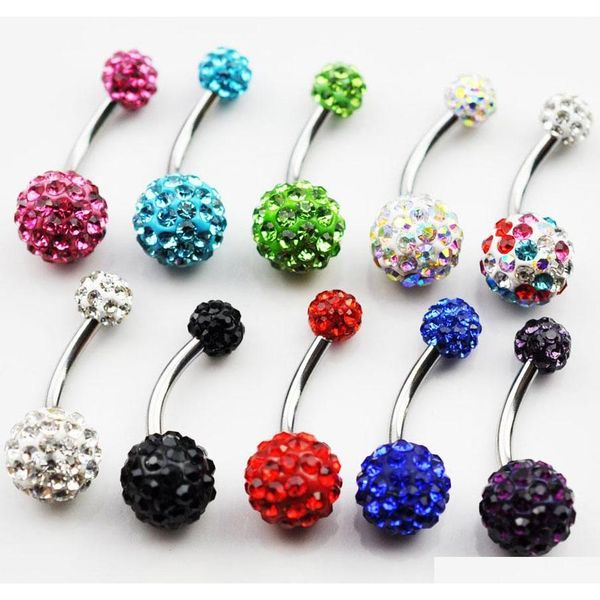 

d0181 ( 5 colors ) the jeweled stones 14g 11mm length belly button navel rings with mix colors l2lux, Silver