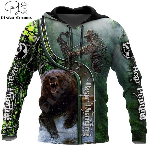 

bear hunting bow camo 3d all over printed men hoodies sweatshirt streetwear zip pullover casual jacket tracksuits kj0207, Black