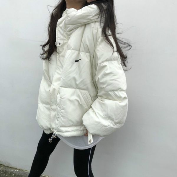 

womens parkas just buy it coat winter explosion solid color hooded down coat mens girls cute letter printed oversize loose outerwear coat, Black