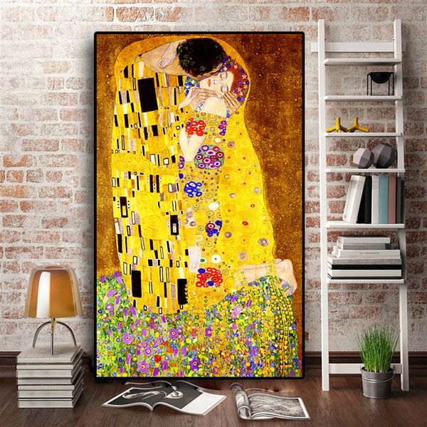 Artista clássico gustav klimt kiss abstrato 5d diamante pintura moderna mosaico poster diamante bordado decoração de casa 201112