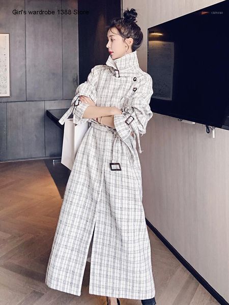 

plaid woolen coat women's middle and long style, autumn and winter 2020 new korean loose style, high-end coat trend1, Black