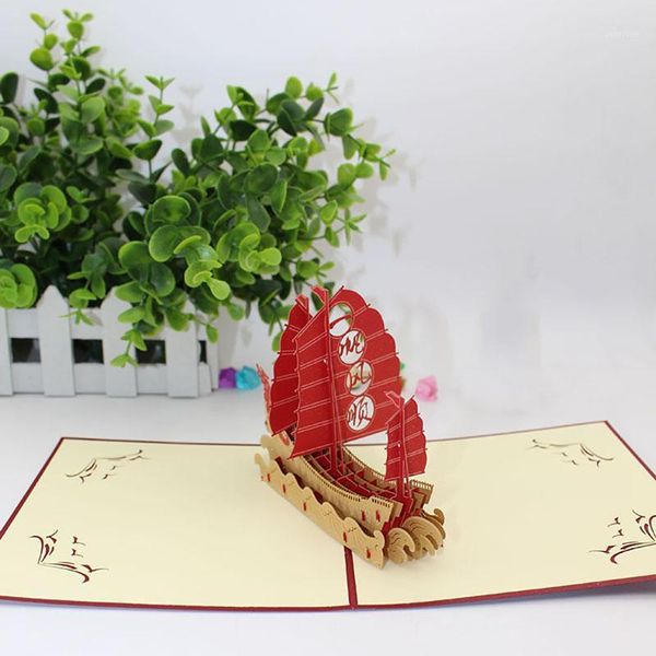

3d handmade birthday card boat everything is going smoothly sailing ship paper greeting card postcard bussiness gifts1