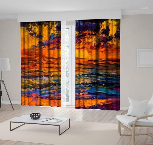 

curtain oil painting beautiful seascape modern painting on colorful artwork printed orange blue purple1