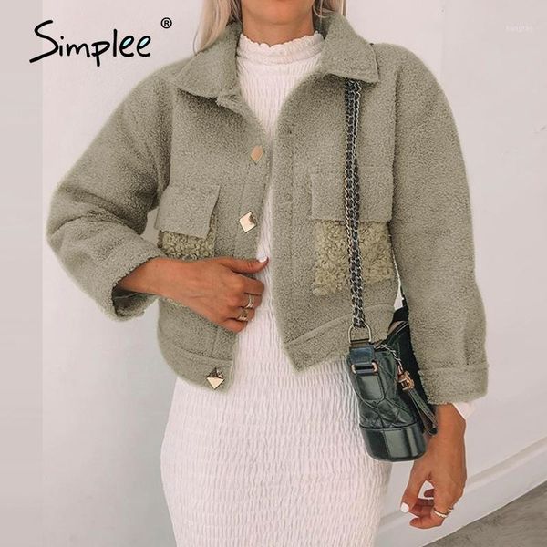 

simplee warm teddy fur coat coat woman winter 2020 long sleeve fluffy coats jacet streetwear casual pockets female overcoats1, Black