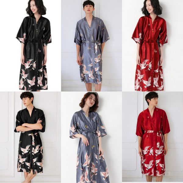 Casal pijamas verão fino gelo seda pijamas da dama de honra vestido de noiva casamento roupão de banho quimono