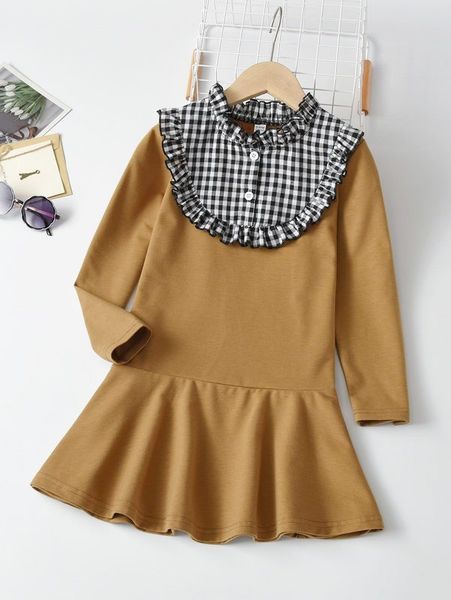 

girls gingham ruffle smock dress she, Red;yellow