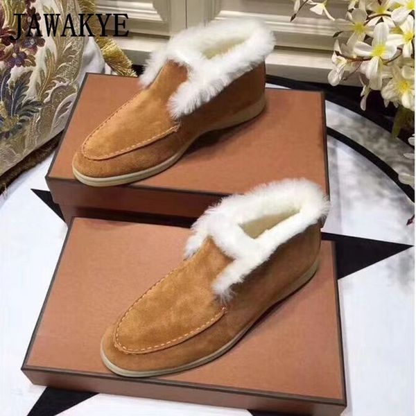 

new nude suede open walk ankle boots for women high slip on flat wool snow boots comfortable winter shoes woman botas mujer 201031, Black