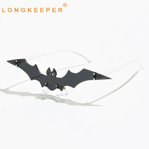 

new unique bat shape longkeeper sunglasses women men retro rimless sun glasses female fashion black eyewear for halloween party