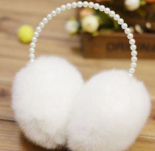 

elegant women faux fur earmuffs pearl headband ear warmer ear cover outdoor earmuffs 6 colors kka8126, Red;brown