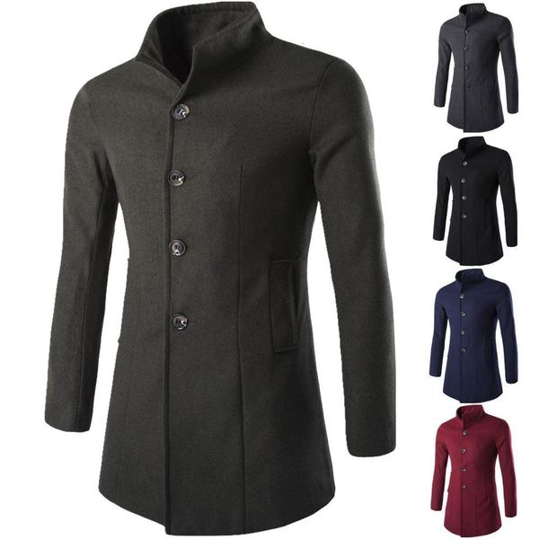 

2021 new men wool blend coats winter fashion men's solid color coat clothing male thick warm overcoat 3wu7, Black