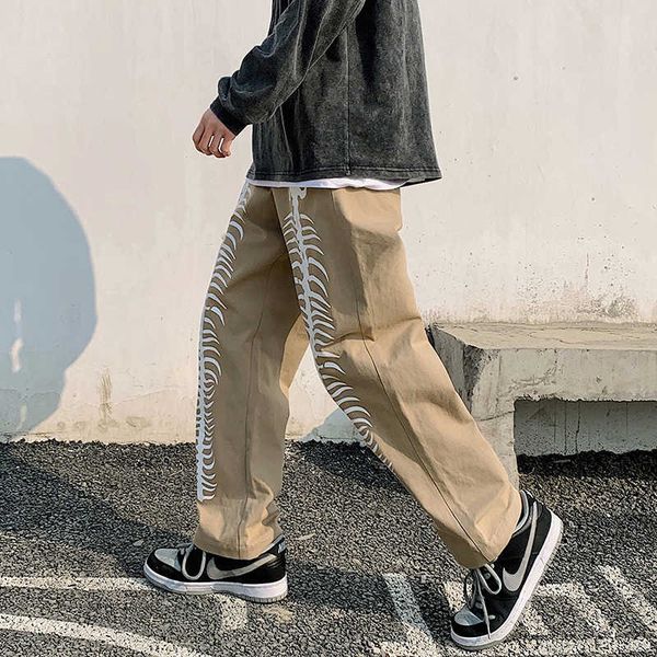 

2021 spring young men's trend new personalized printing casual pants, Black