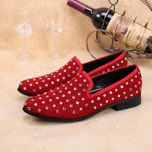 

2020 luxury shinny glitter rhinestone men shoes man crystal slip on loafers zapatos hombre suede nightclub bar dress shoes flats, Black