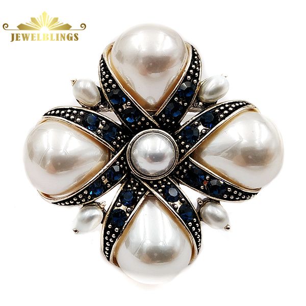 

royal vintage blue crystal ribbon & imitated pear shaped pearl cross brooches pins classic religious jewelry for women outfit 201009, Gray