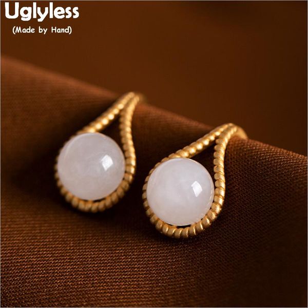 

uglyless hollow water drop gemstones earrings for women nature jade balls earrings real 925 sterling silver brincos bijoux e1376