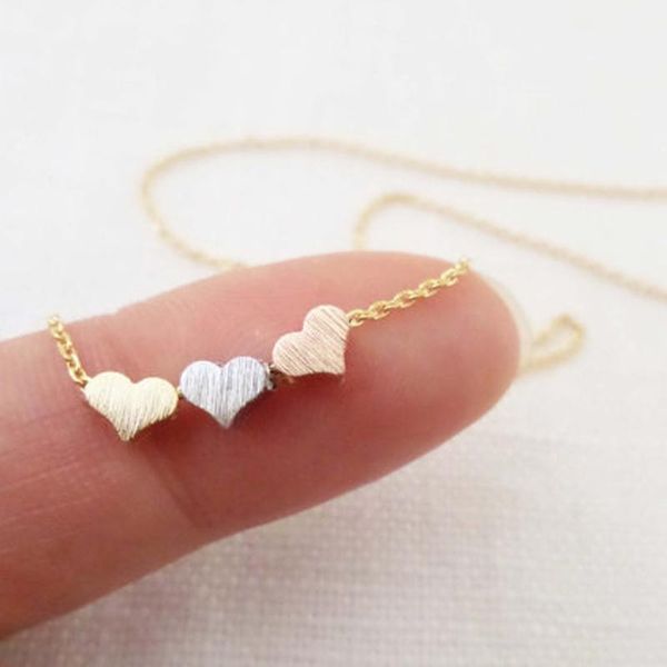 

dainty крошечные 3 сердца ожерелья золота и розового золото сердце цепь ожерелье простого день рождения свадьба невеста подарки, Silver