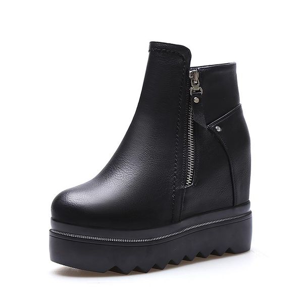 

thick-soled cotton martin boots plus velvet 2020 new autumn and winter women's booties increased single shoes, Black