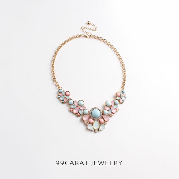 

99 carat fashion sweater chain accessories elegant flash diamond drops fresh short necklace (kn, Silver